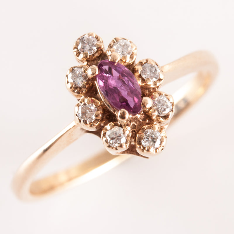 10k Yellow Gold Marquise Rhodolite Garnet Diamond Halo Style Ring .26ctw 1.92g