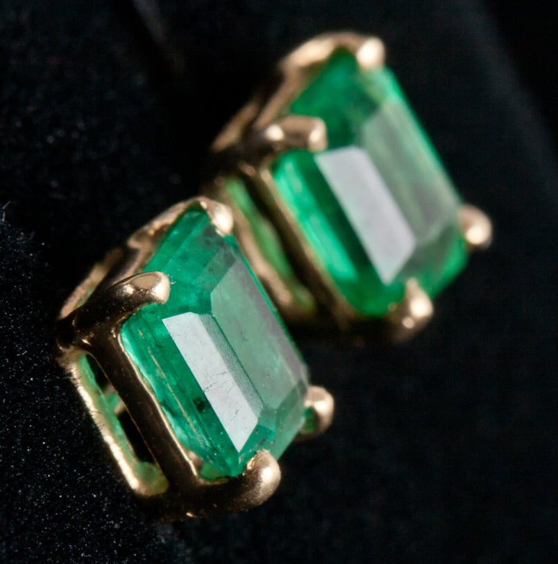 14k Yellow Gold Emerald Shaped Emerald Solitaire Stud Earrings .48ctw 1.10g