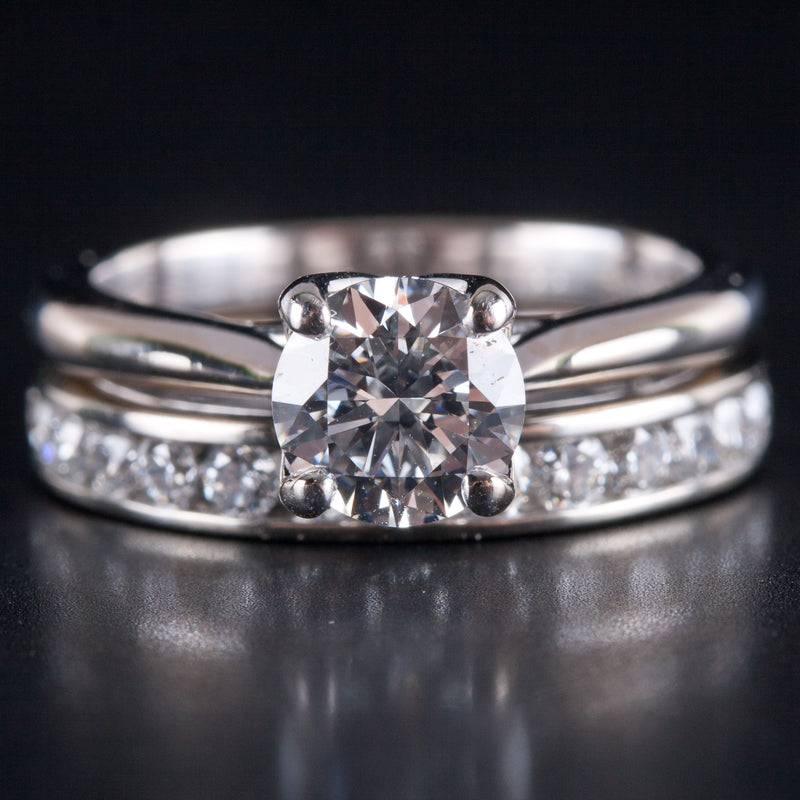 18k White Gold Diamond Solitaire Engagement Wedding Ring Set W/ GIA Cert 1.28ctw