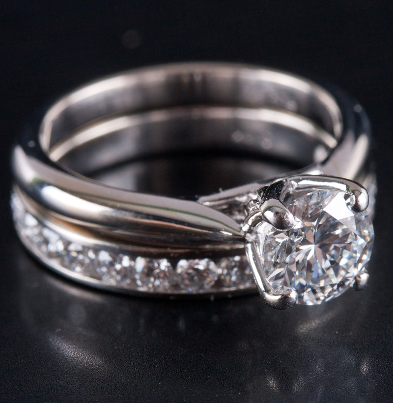 18k White Gold Diamond Solitaire Engagement Wedding Ring Set W/ GIA Cert 1.28ctw