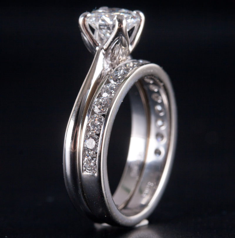 18k White Gold Diamond Solitaire Engagement Wedding Ring Set W/ GIA Cert 1.28ctw