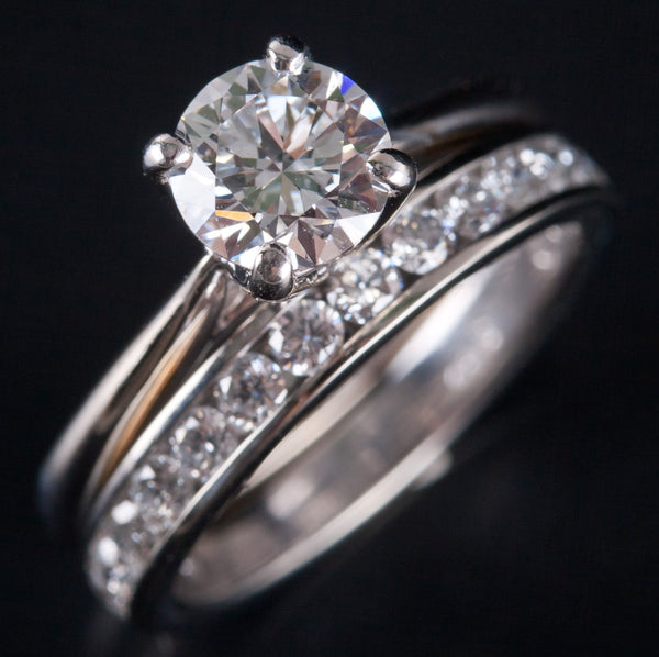 18k White Gold Diamond Solitaire Engagement Wedding Ring Set W/ GIA Cert 1.28ctw