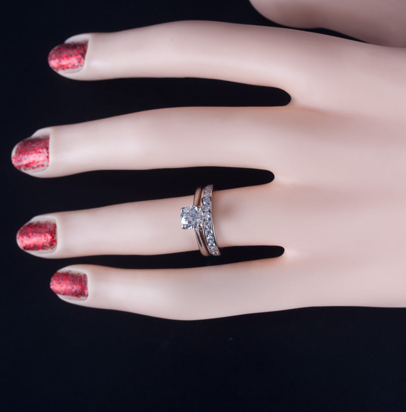 18k White Gold Diamond Solitaire Engagement Wedding Ring Set W/ GIA Cert 1.28ctw