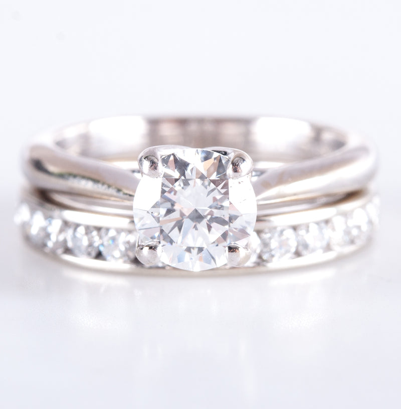 18k White Gold Diamond Solitaire Engagement Wedding Ring Set W/ GIA Cert 1.28ctw