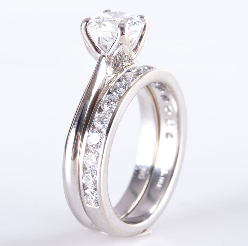 18k White Gold Diamond Solitaire Engagement Wedding Ring Set W/ GIA Cert 1.28ctw