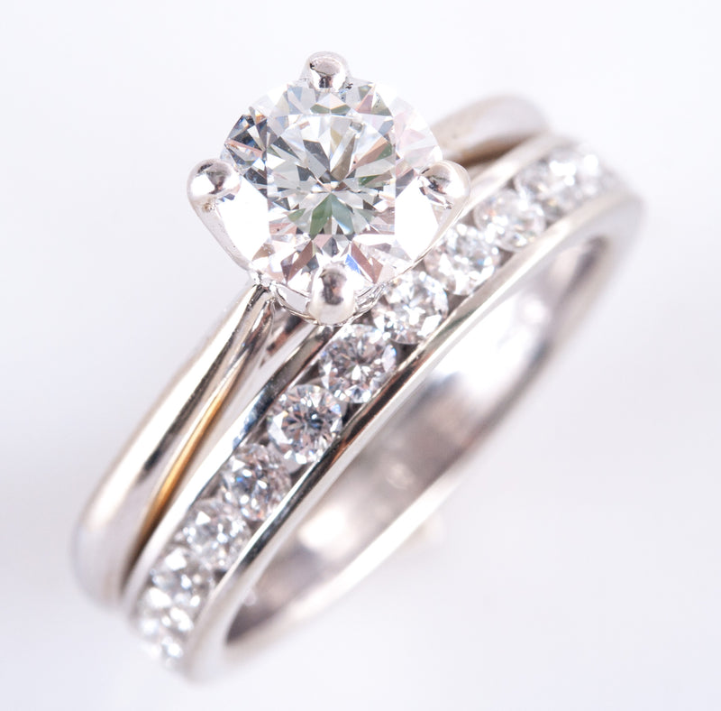 18k White Gold Diamond Solitaire Engagement Wedding Ring Set W/ GIA Cert 1.28ctw