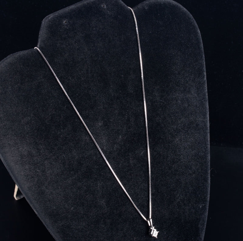 10k White Gold Princess Diamond Invisible Set Cluster Necklace .117ctw 3.9g
