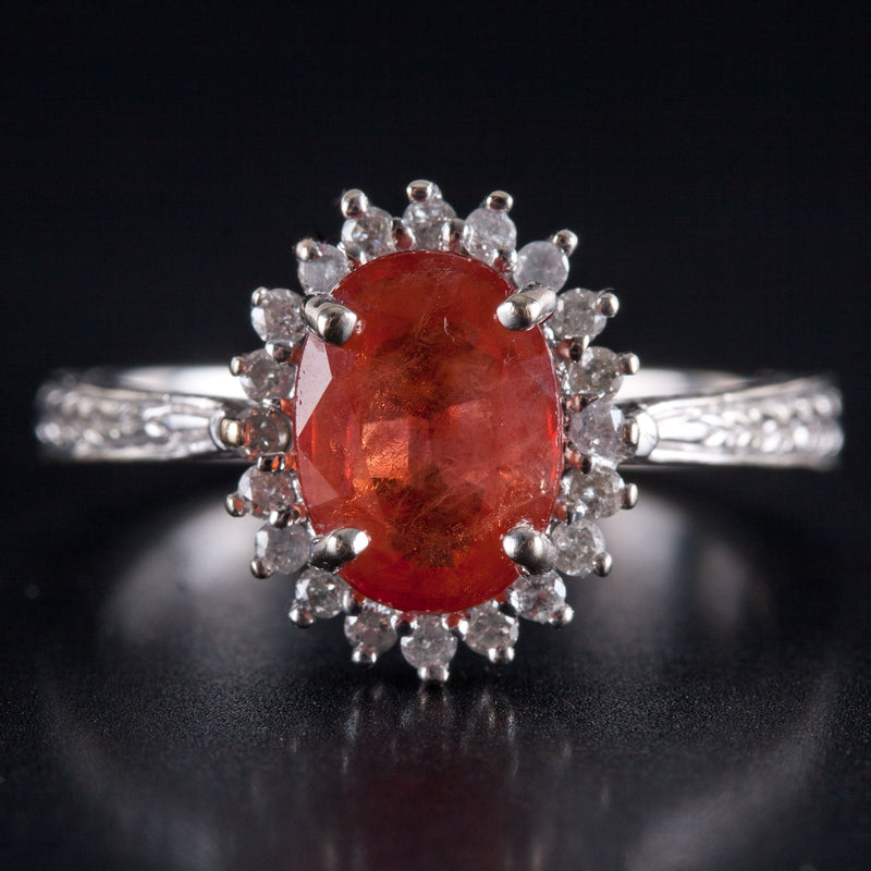 14k Yellow Gold Oval Orange Sapphire Diamond Halo Cocktail Ring 3.21ctw 3.73g