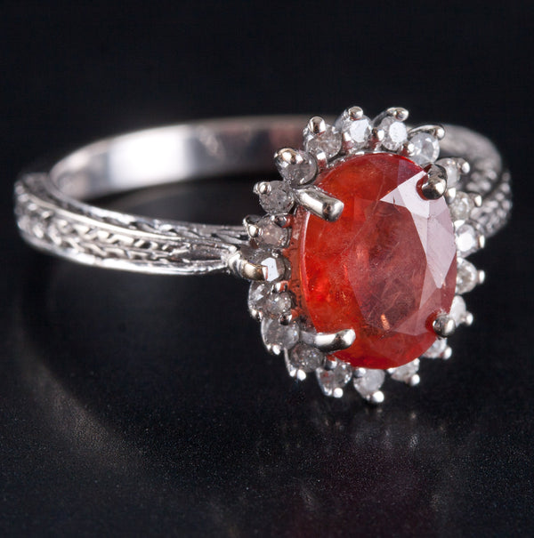 14k Yellow Gold Oval Orange Sapphire Diamond Halo Cocktail Ring 3.21ctw 3.73g