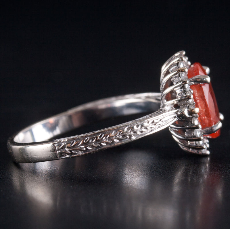 14k Yellow Gold Oval Orange Sapphire Diamond Halo Cocktail Ring 3.21ctw 3.73g