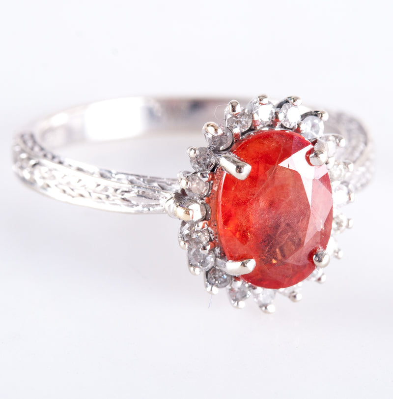 14k Yellow Gold Oval Orange Sapphire Diamond Halo Cocktail Ring 3.21ctw 3.73g