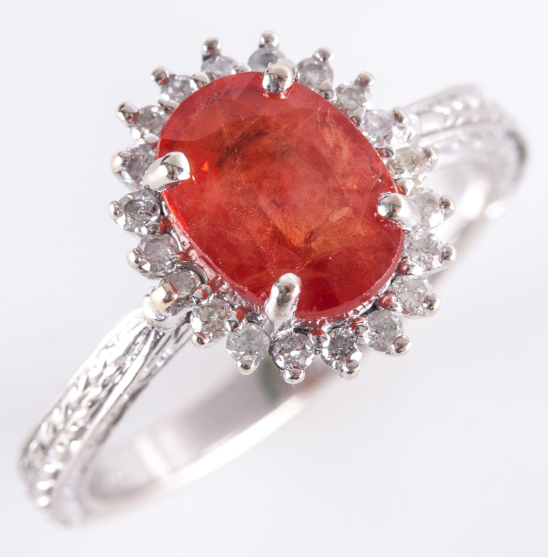 14k Yellow Gold Oval Orange Sapphire Diamond Halo Cocktail Ring 3.21ctw 3.73g