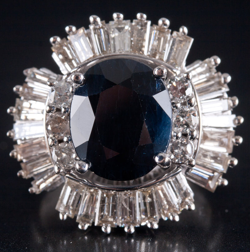 14k White Gold Oval Sapphire Diamond Halo Cocktail Style Ring 9.51ctw 11.5g