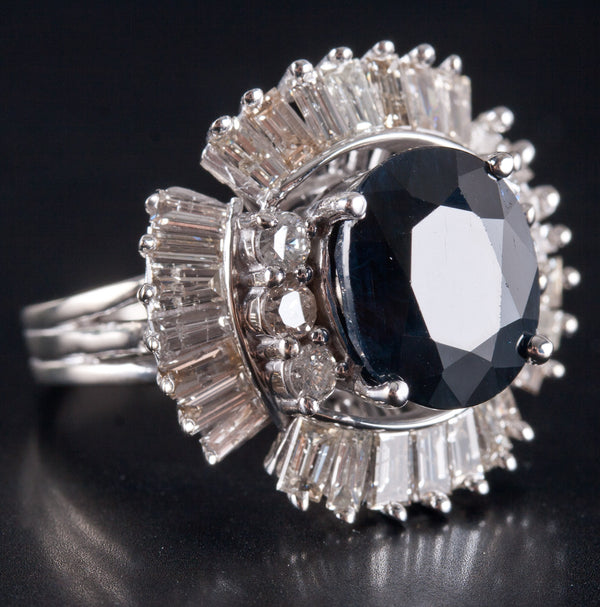 14k White Gold Oval Sapphire Diamond Halo Cocktail Style Ring 9.51ctw 11.5g