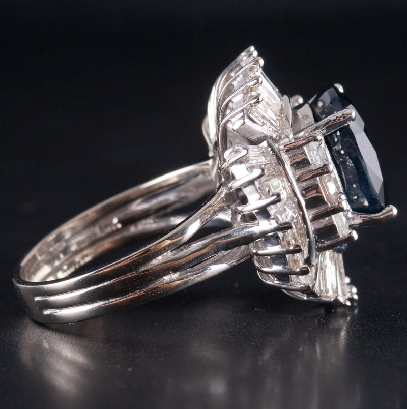 14k White Gold Oval Sapphire Diamond Halo Cocktail Style Ring 9.51ctw 11.5g