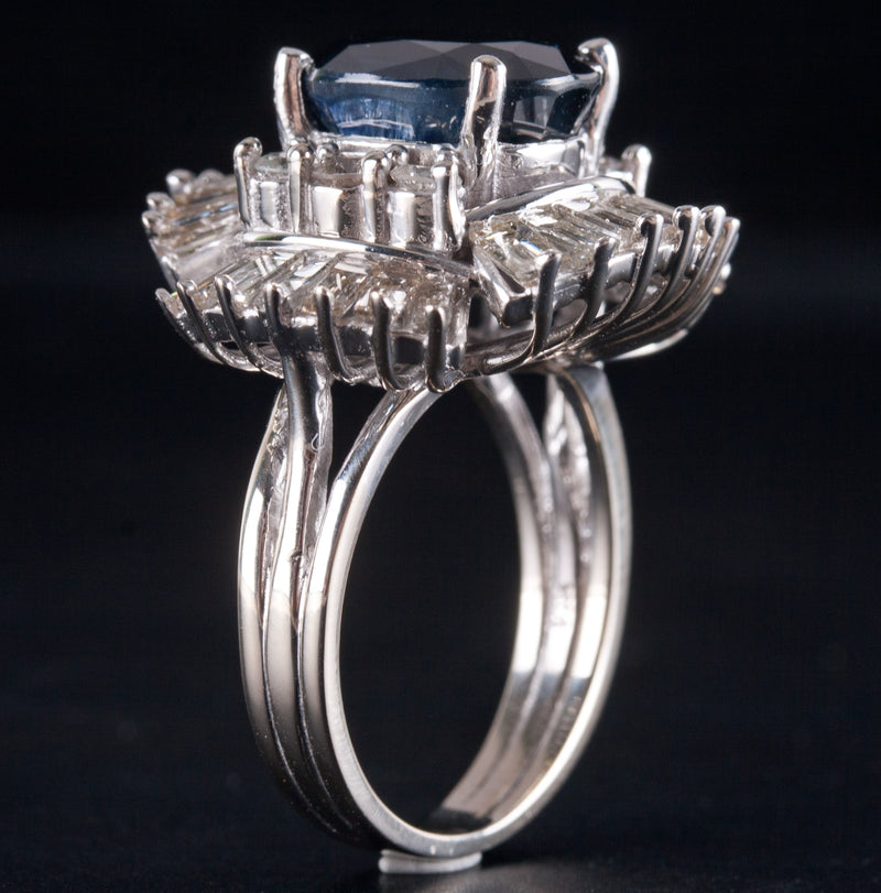 14k White Gold Oval Sapphire Diamond Halo Cocktail Style Ring 9.51ctw 11.5g