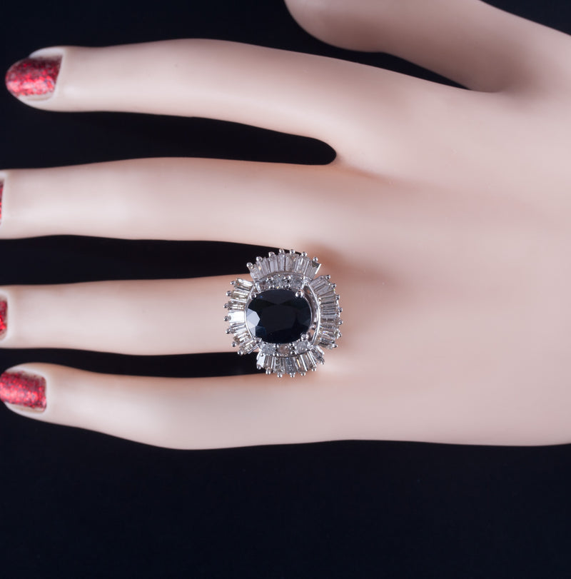 14k White Gold Oval Sapphire Diamond Halo Cocktail Style Ring 9.51ctw 11.5g