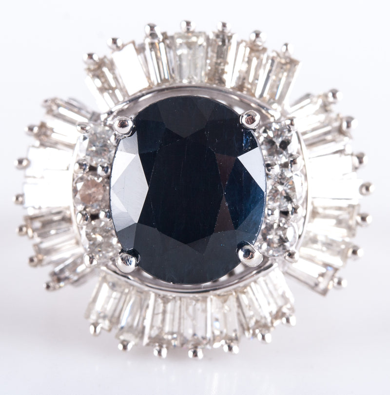 14k White Gold Oval Sapphire Diamond Halo Cocktail Style Ring 9.51ctw 11.5g