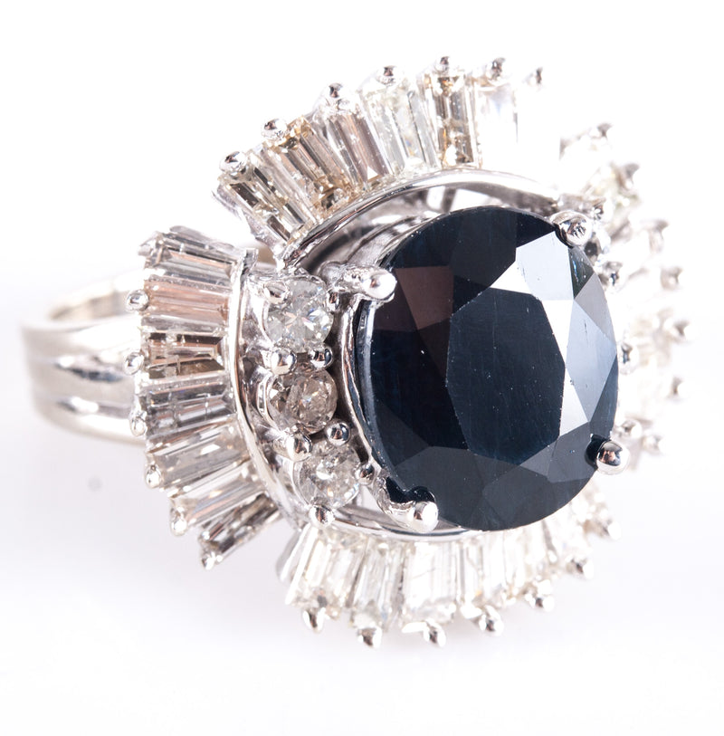 14k White Gold Oval Sapphire Diamond Halo Cocktail Style Ring 9.51ctw 11.5g