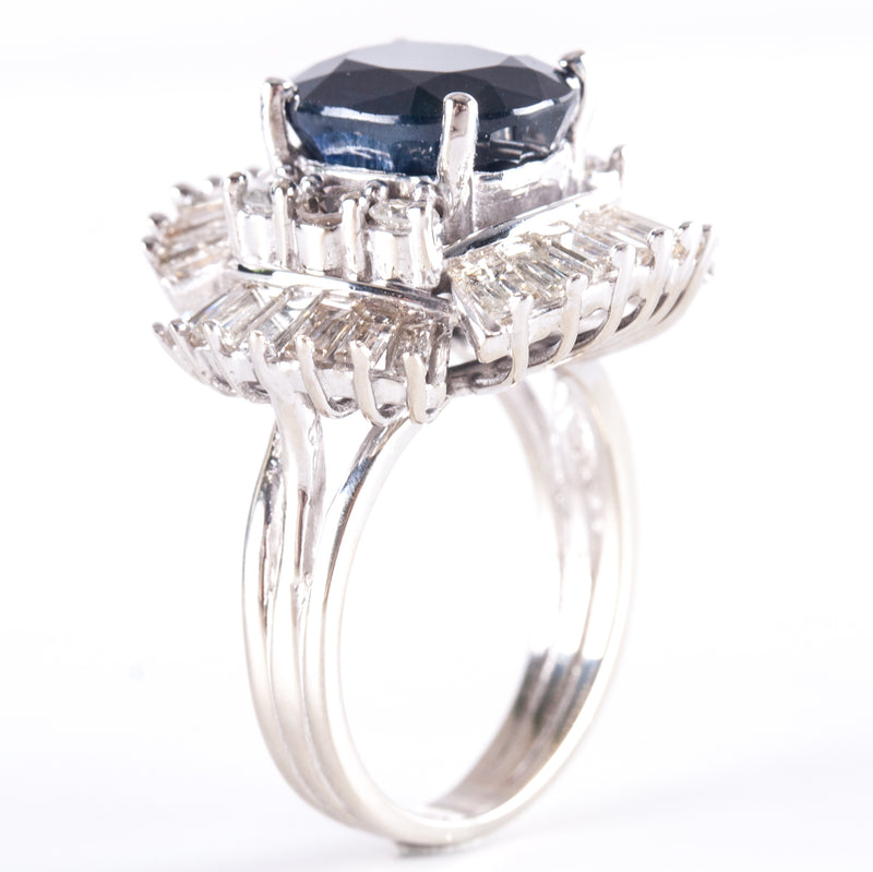 14k White Gold Oval Sapphire Diamond Halo Cocktail Style Ring 9.51ctw 11.5g