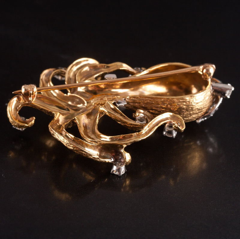 18k Yellow Gold Platinum Round Diamond Octopus Style Brooch Pin .66ctw 18.1g