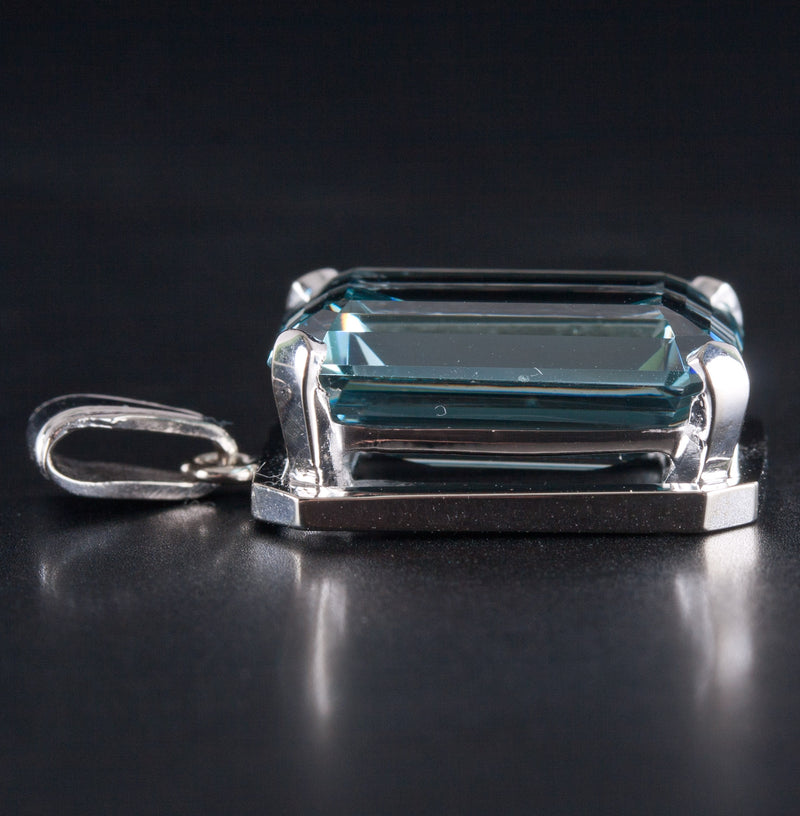 13k White Gold Swiss Blue Topaz Solitaire Style Pendant 14.87ctw 6.75g