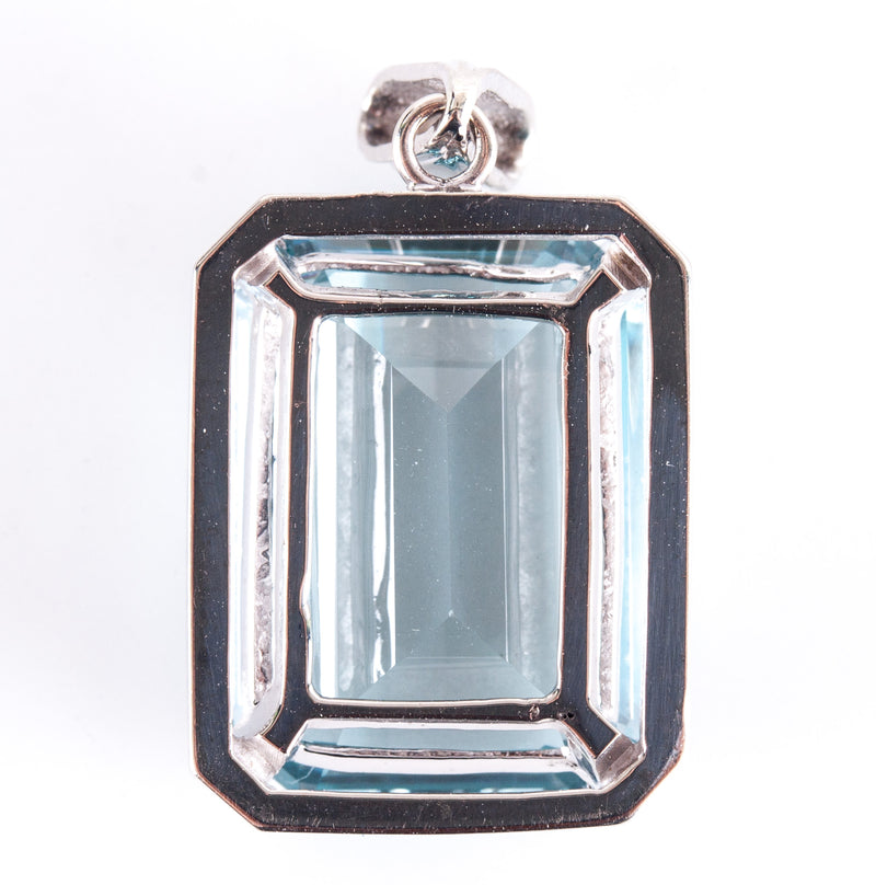 13k White Gold Swiss Blue Topaz Solitaire Style Pendant 14.87ctw 6.75g