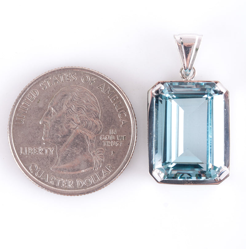 13k White Gold Swiss Blue Topaz Solitaire Style Pendant 14.87ctw 6.75g