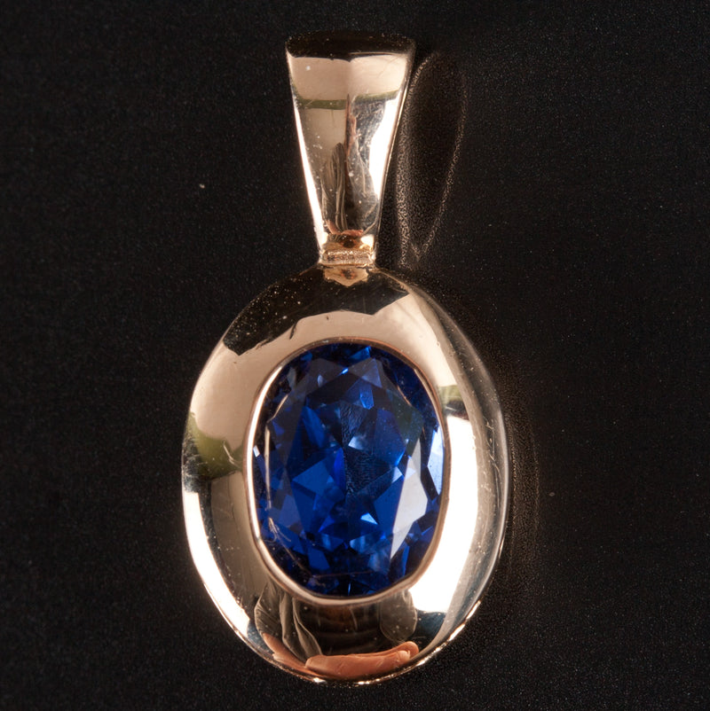 14k Yellow Gold Lab-Created Oval Tanzanite Solitaire Pendant 1.35ctw 2.13g