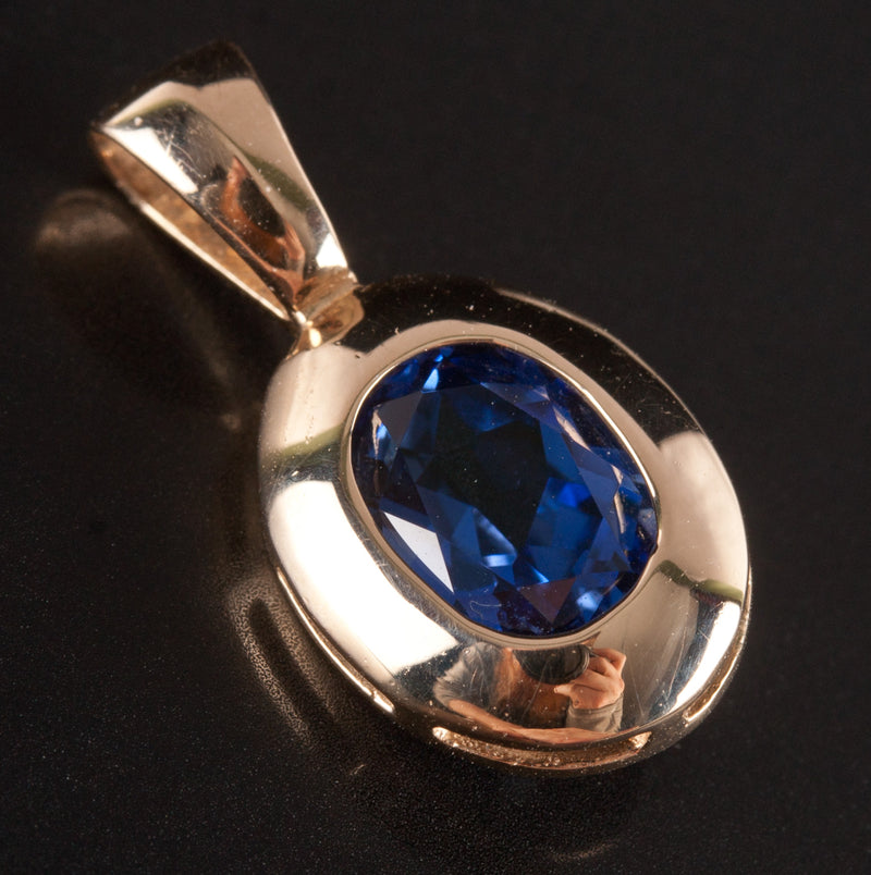 14k Yellow Gold Lab-Created Oval Tanzanite Solitaire Pendant 1.35ctw 2.13g