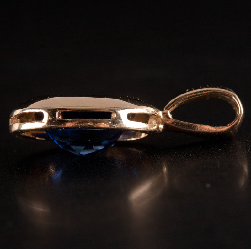 14k Yellow Gold Lab-Created Oval Tanzanite Solitaire Pendant 1.35ctw 2.13g