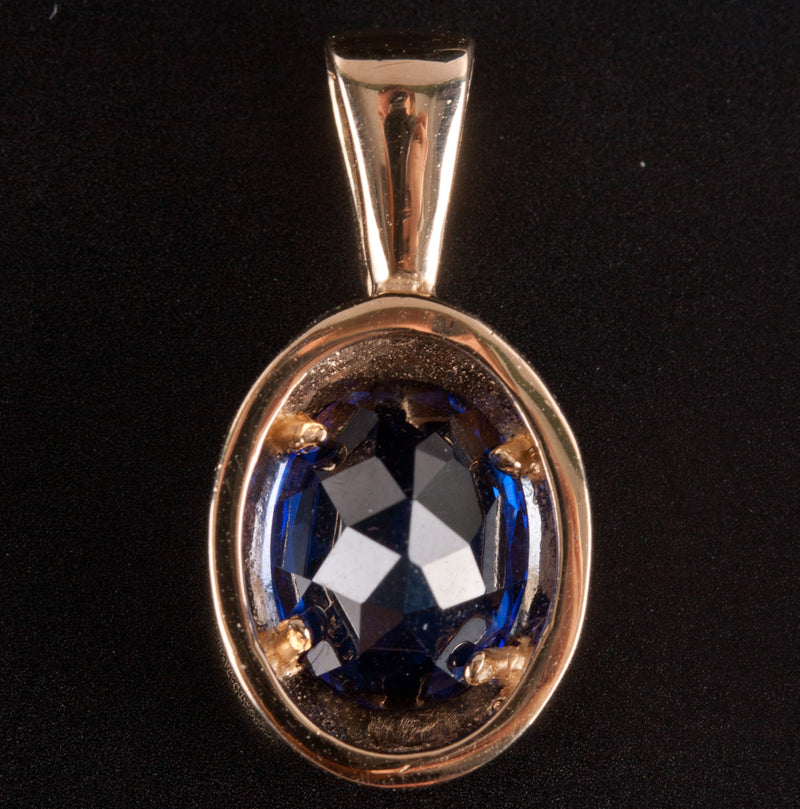 14k Yellow Gold Lab-Created Oval Tanzanite Solitaire Pendant 1.35ctw 2.13g