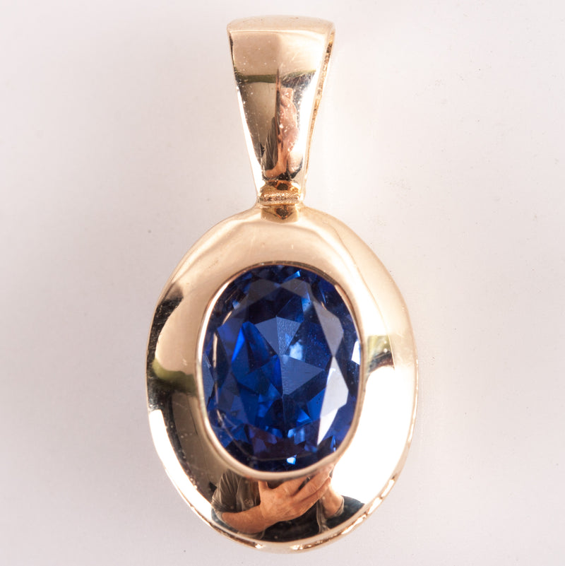14k Yellow Gold Lab-Created Oval Tanzanite Solitaire Pendant 1.35ctw 2.13g