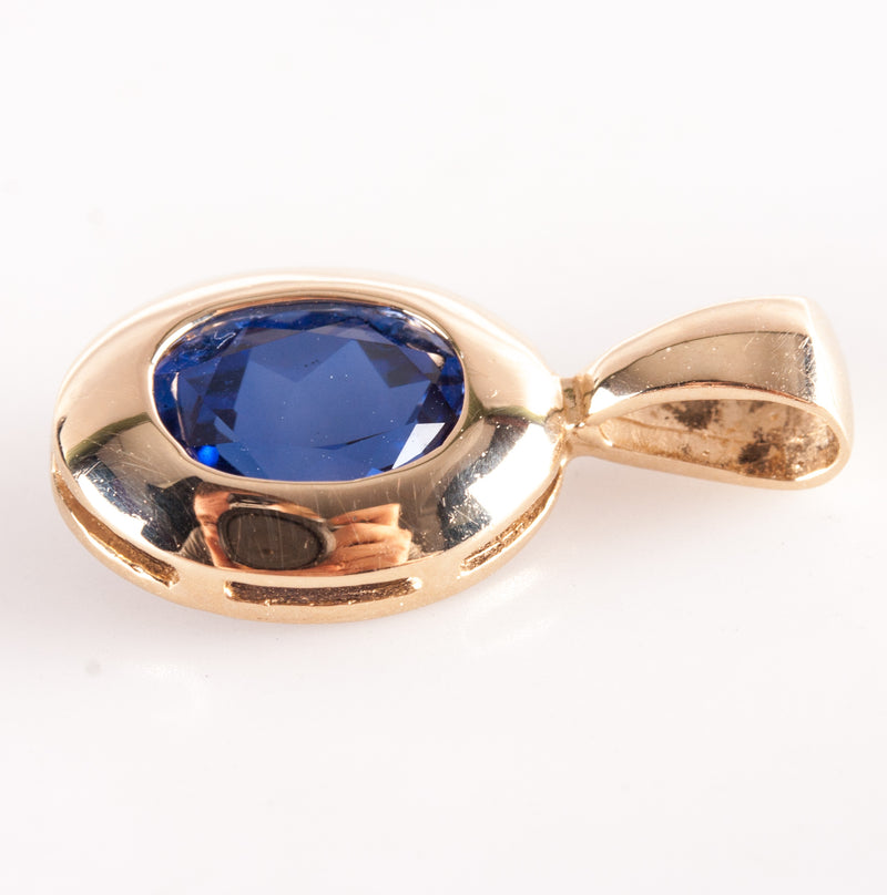 14k Yellow Gold Lab-Created Oval Tanzanite Solitaire Pendant 1.35ctw 2.13g