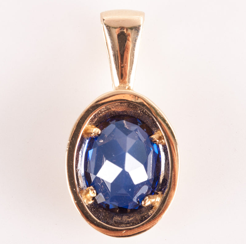 14k Yellow Gold Lab-Created Oval Tanzanite Solitaire Pendant 1.35ctw 2.13g