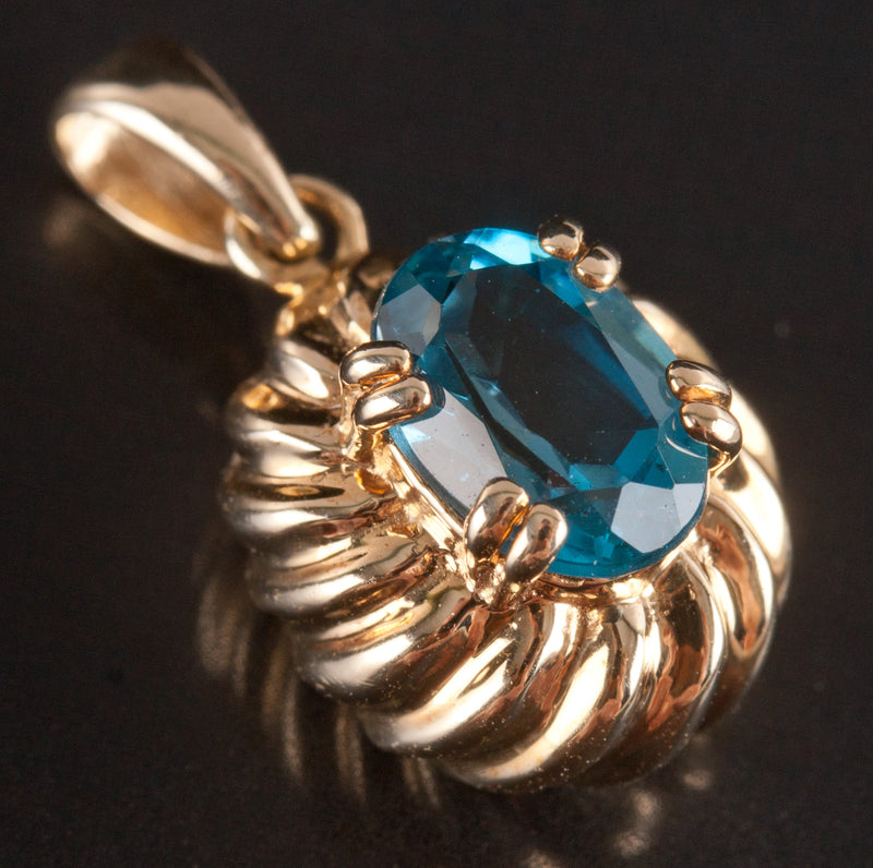 14k Yellow Gold Oval London Blue AA Topaz Solitaire Pendant 1.05ctw 1.82g