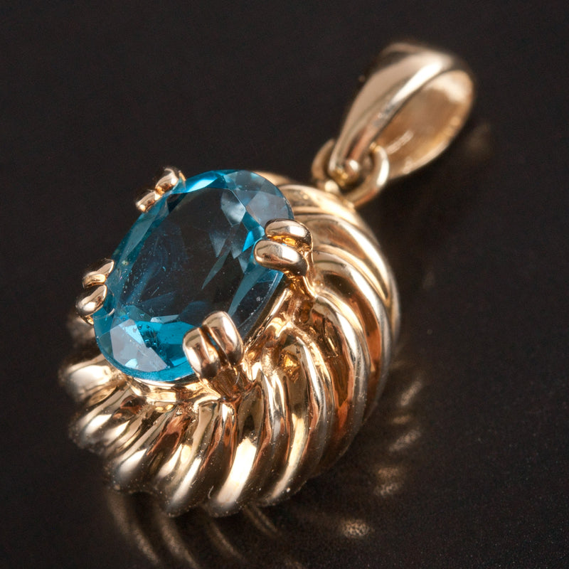 14k Yellow Gold Oval London Blue AA Topaz Solitaire Pendant 1.05ctw 1.82g