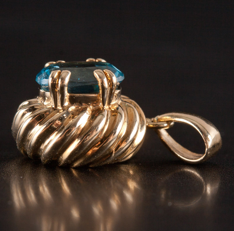 14k Yellow Gold Oval London Blue AA Topaz Solitaire Pendant 1.05ctw 1.82g