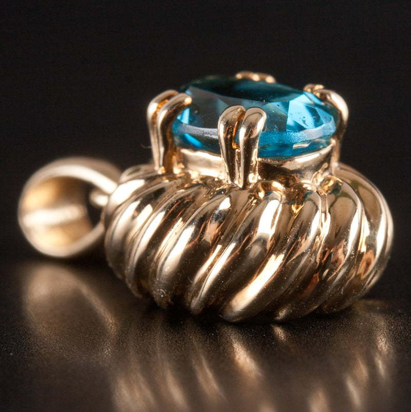 14k Yellow Gold Oval London Blue AA Topaz Solitaire Pendant 1.05ctw 1.82g