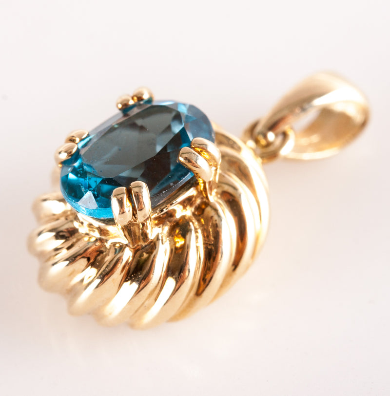 14k Yellow Gold Oval London Blue AA Topaz Solitaire Pendant 1.05ctw 1.82g