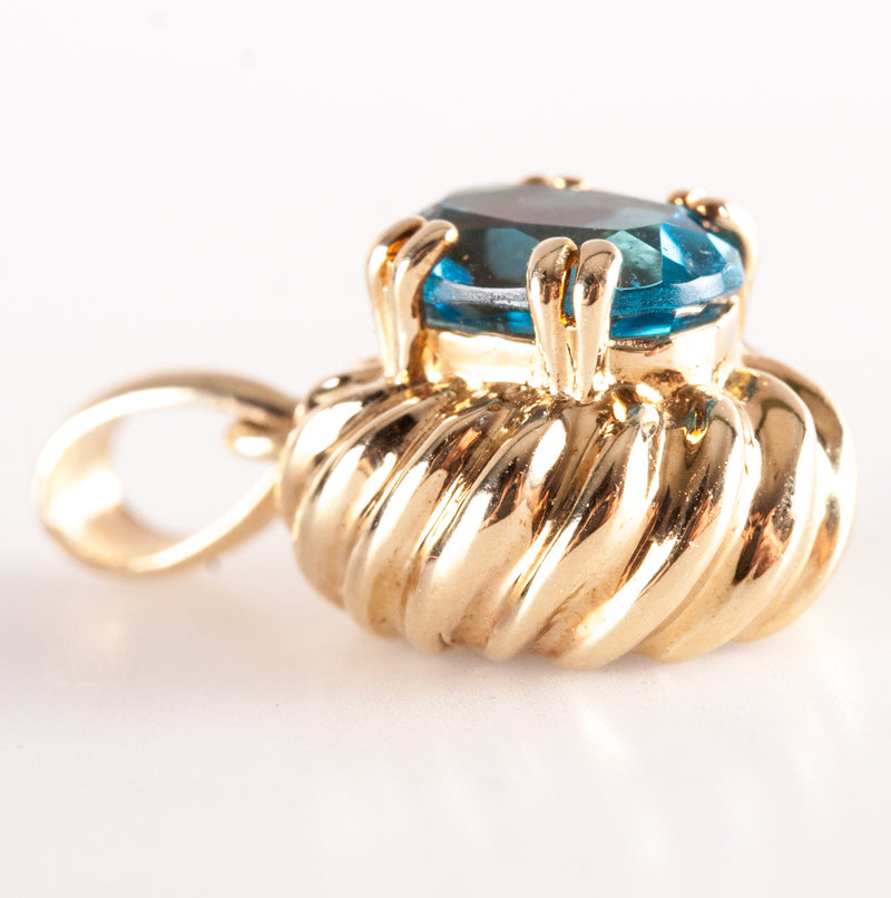 14k Yellow Gold Oval London Blue AA Topaz Solitaire Pendant 1.05ctw 1.82g