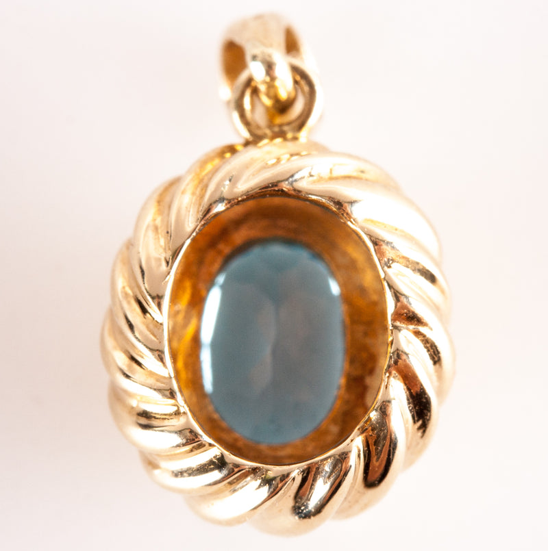 14k Yellow Gold Oval London Blue AA Topaz Solitaire Pendant 1.05ctw 1.82g