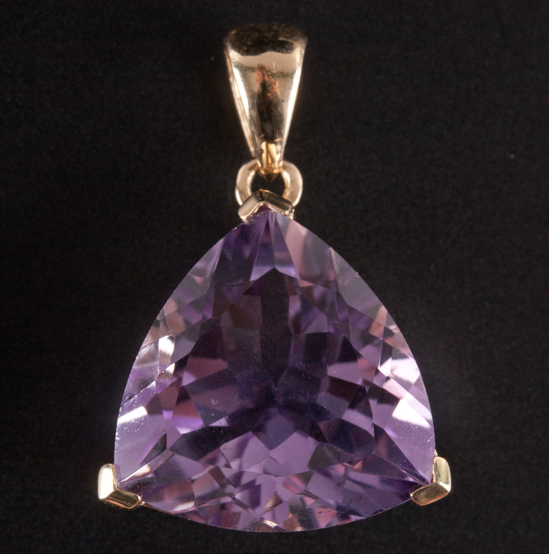 14k Yellow Gold Trillion Amethyst Solitaire Style Pendant 8.05ctw 2.82g