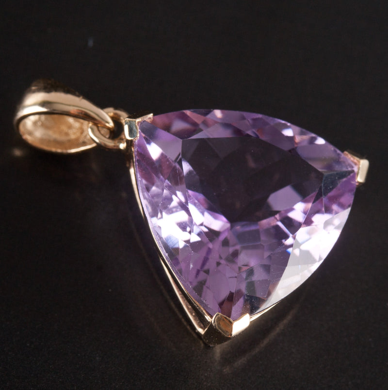 14k Yellow Gold Trillion Amethyst Solitaire Style Pendant 8.05ctw 2.82g