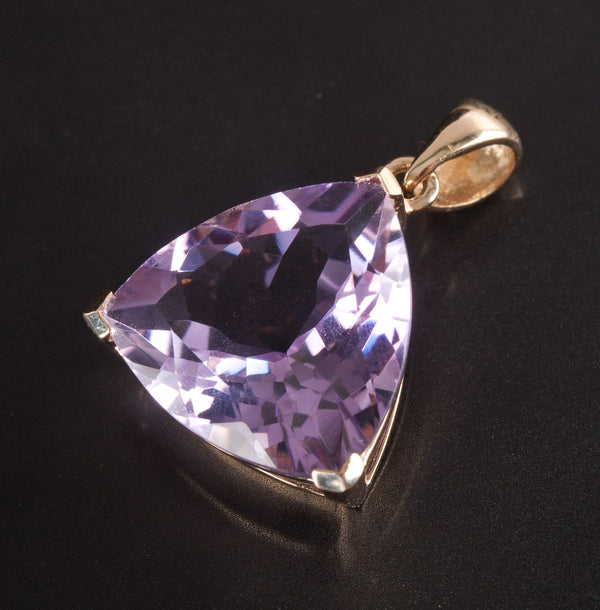 14k Yellow Gold Trillion Amethyst Solitaire Style Pendant 8.05ctw 2.82g