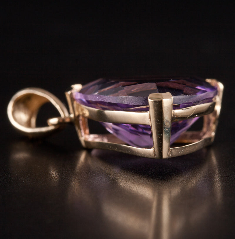 14k Yellow Gold Trillion Amethyst Solitaire Style Pendant 8.05ctw 2.82g