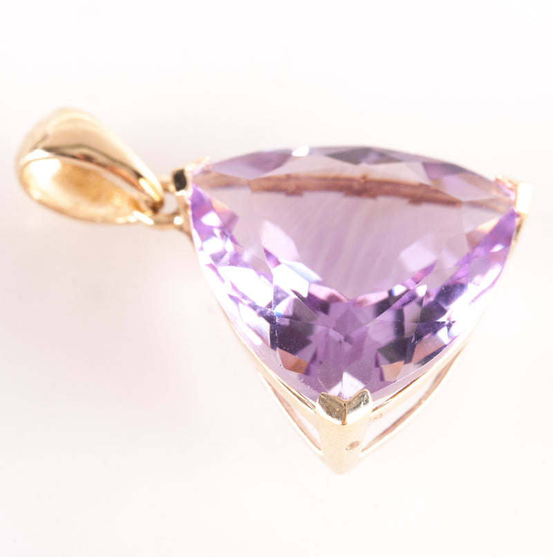 14k Yellow Gold Trillion Amethyst Solitaire Style Pendant 8.05ctw 2.82g