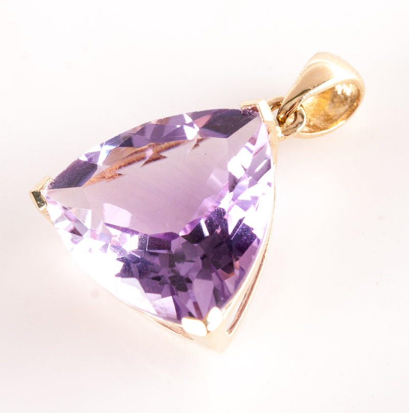 14k Yellow Gold Trillion Amethyst Solitaire Style Pendant 8.05ctw 2.82g
