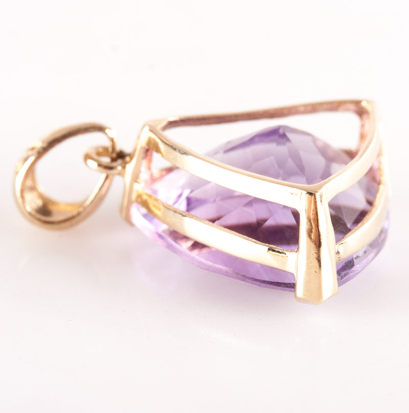 14k Yellow Gold Trillion Amethyst Solitaire Style Pendant 8.05ctw 2.82g