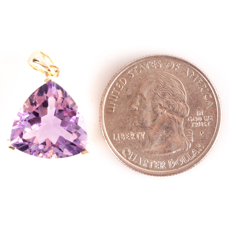 14k Yellow Gold Trillion Amethyst Solitaire Style Pendant 8.05ctw 2.82g
